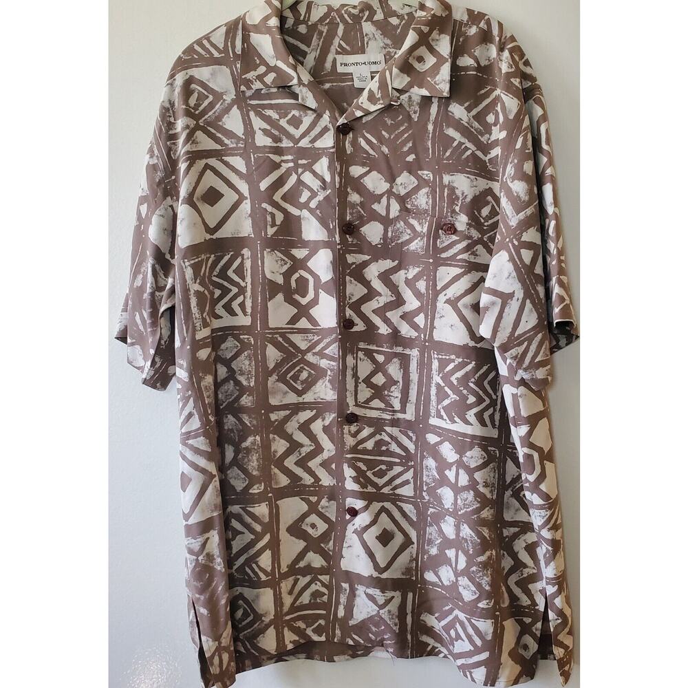 Pronto Uomo Men’s Button-Up Shirt Men's L Silk Hawaiian Casual Lightweight Soft